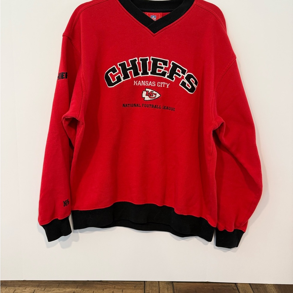 NFL Kansas City Chiefs Red V-Neck Sweatshirt with Black Trim